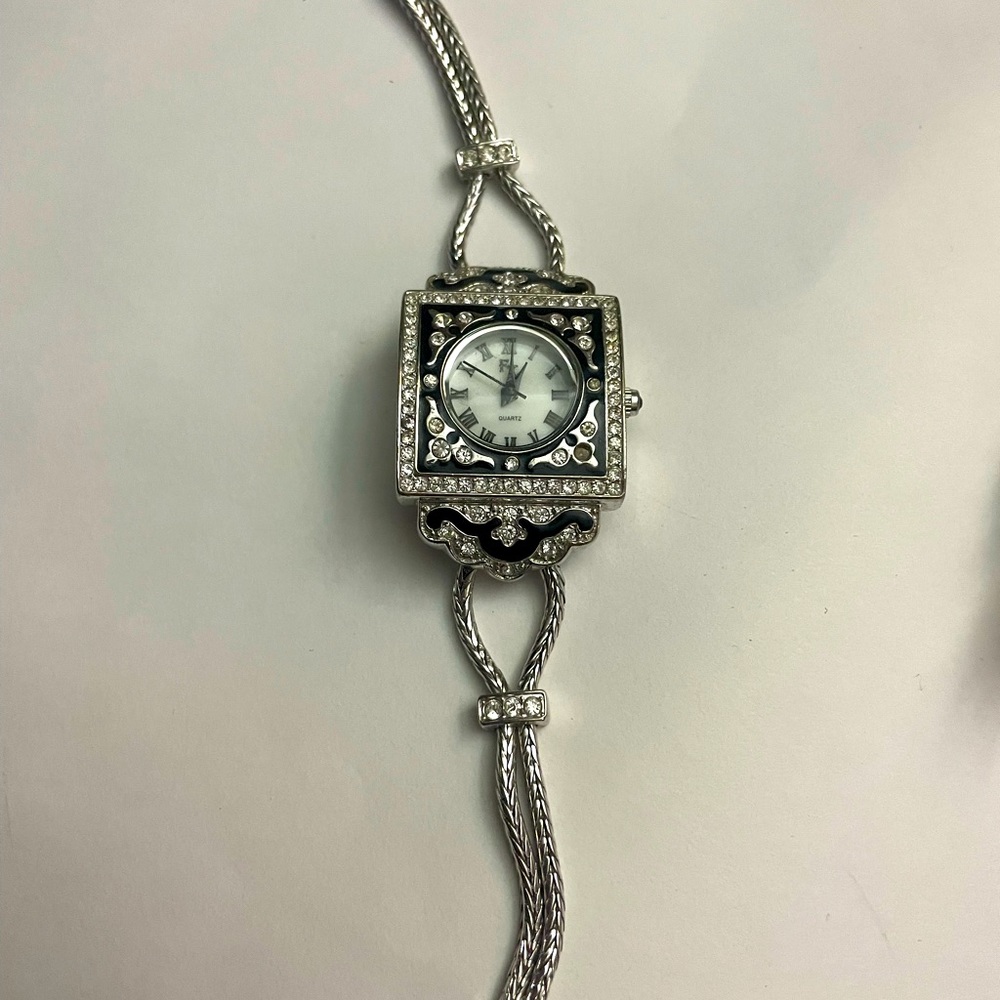 80’s vintage watch, needs to be set. Stainless steel, CZ and enamel
